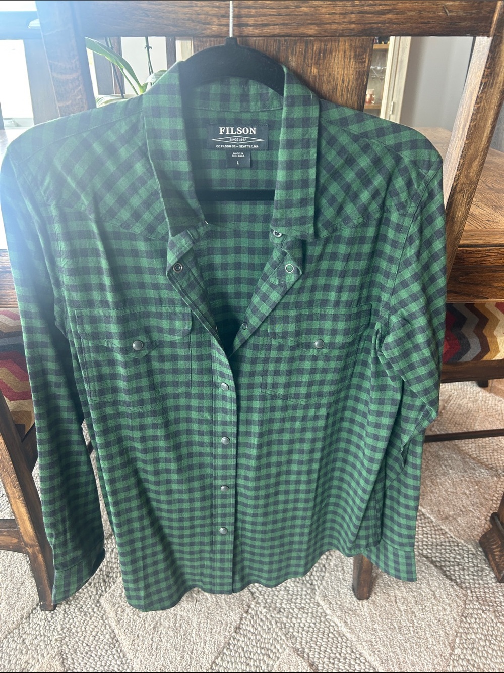 Filson Green and Black Plaid Button-Down Shirt